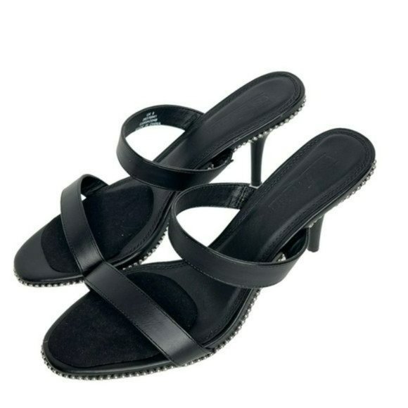 Asos Black Double Strap Silver Studded Slip On Stilettos Sandals Size 10 (US) - Picture 8 of 15